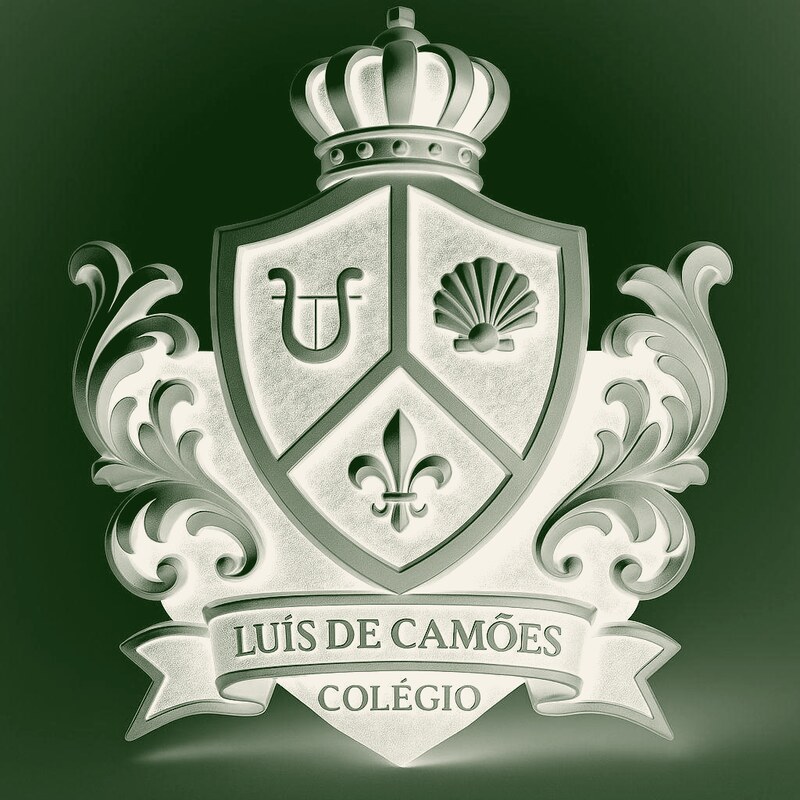 Brasão do Colégio Luís de Camões em versão marfim sobre verde