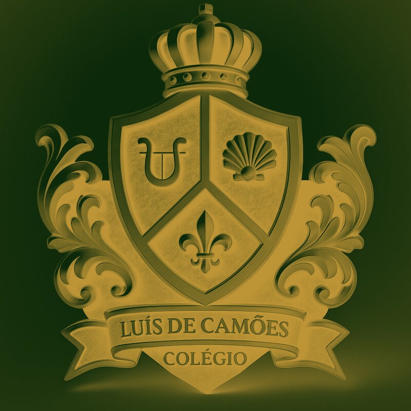 Brasão dourado do Colégio Luís de Camões